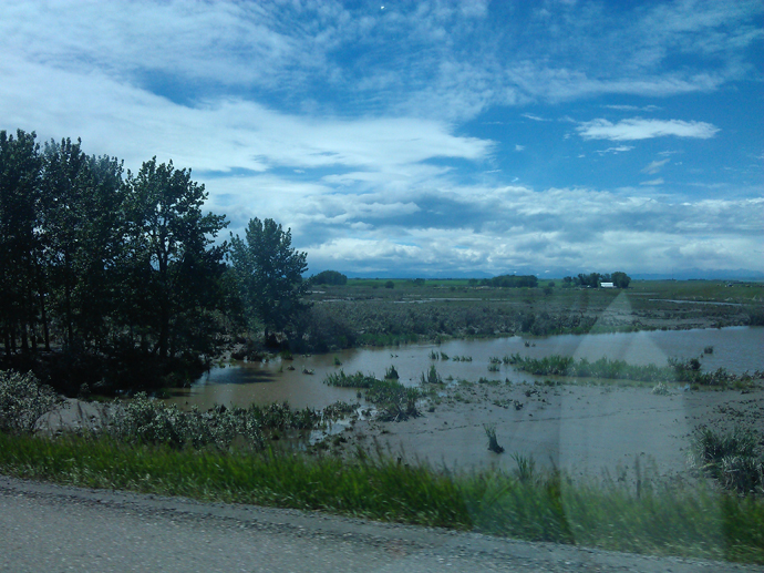 איזור היי ריבר, ארבעה ימים אחרי השטפון. בדרך כלל באיזור הזה של הכביש אין מים.